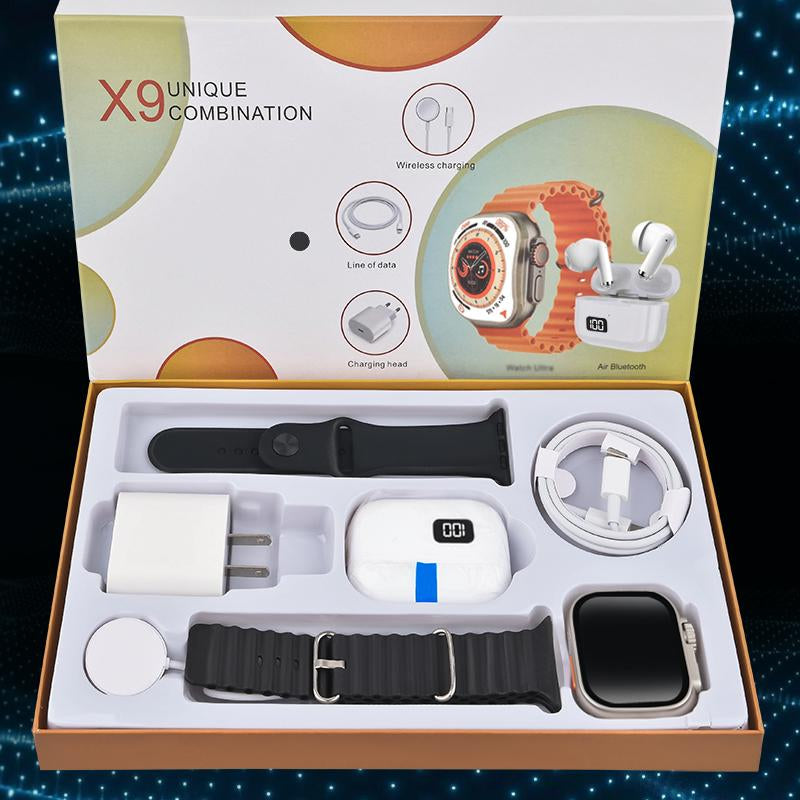 6-In-1 Smar Twatch Kit Smart Watches for Iphone/Andriod: Smartwatch, Bluetooth Headphones, 20W Fast Charger, Type-C Fast-Charging Cable, Adapter, and Audio Support—Compact and Portable. Headphone Device.