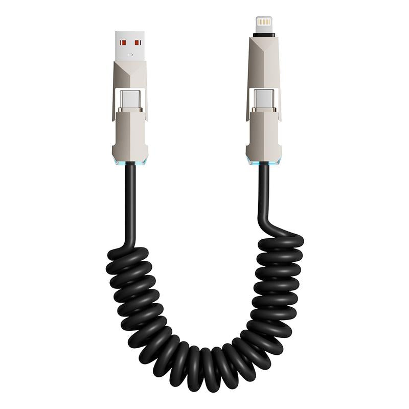 Cyber Cable - Carplay for Vehicles - Phones｜Tablets｜Laptops - Spring Data Cable - Fast Charging Data Sync for Iphone 17 with USB A, Type C, and Lightning