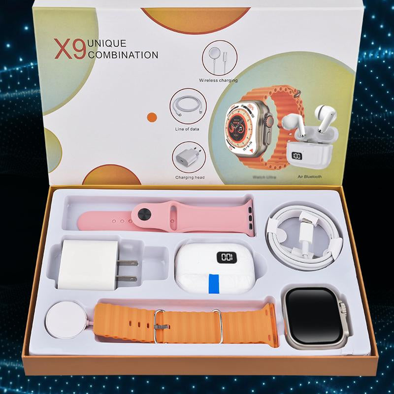 6-In-1 Smar Twatch Kit Smart Watches for Iphone/Andriod: Smartwatch, Bluetooth Headphones, 20W Fast Charger, Type-C Fast-Charging Cable, Adapter, and Audio Support—Compact and Portable. Headphone Device.