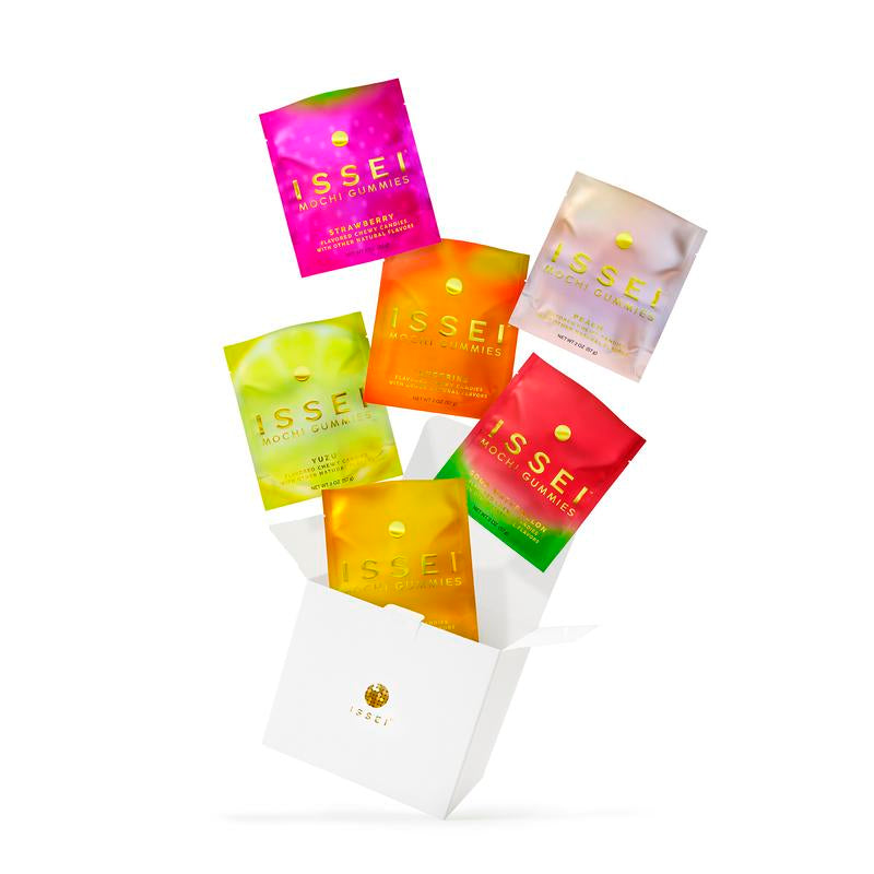 ISSEI Mochi Gummies Chewy Candy | Soft & Chewy | Award Winning | Gelatin-Free, Non-Gmo, Gluten-Free, Plant-Based, Dye-Free | Delicious Snack | 2 Oz (6 Pack, Rainbow Variety) Sweet Bonbon
