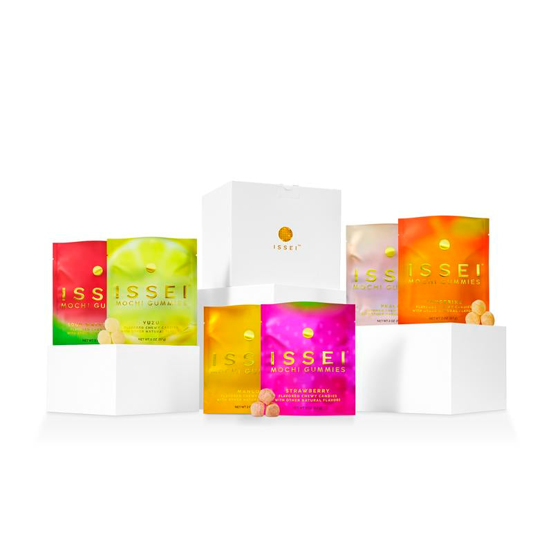 ISSEI Mochi Gummies Chewy Candy | Soft & Chewy | Award Winning | Gelatin-Free, Non-Gmo, Gluten-Free, Plant-Based, Dye-Free | Delicious Snack | 2 Oz (6 Pack, Rainbow Variety) Sweet Bonbon
